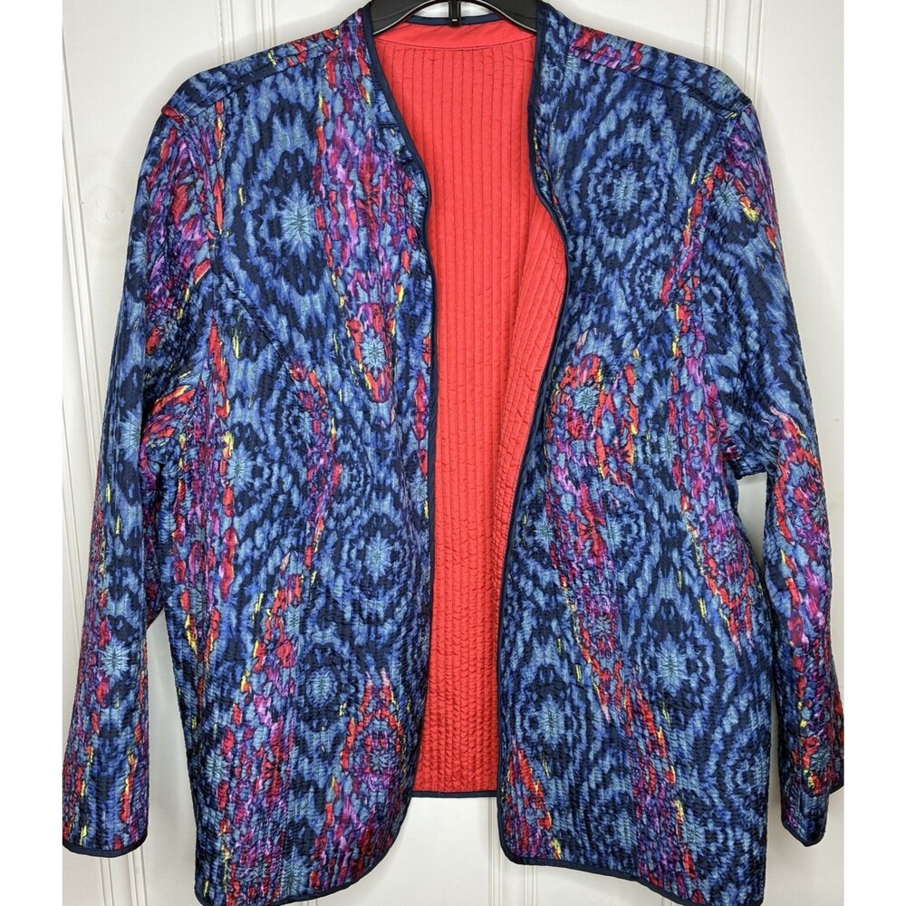Quilted open front long sleeve jacket reversible colorful Sz 2X lightweight